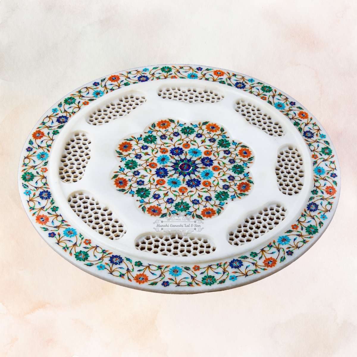 R-G-B & Sky Blue Colour Designed with spaces b/w Marble Fruit Bowl